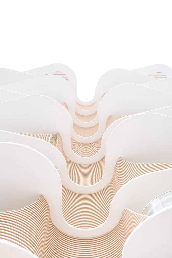 Contemporary architectural building photographed with clean lines and sculptural design.